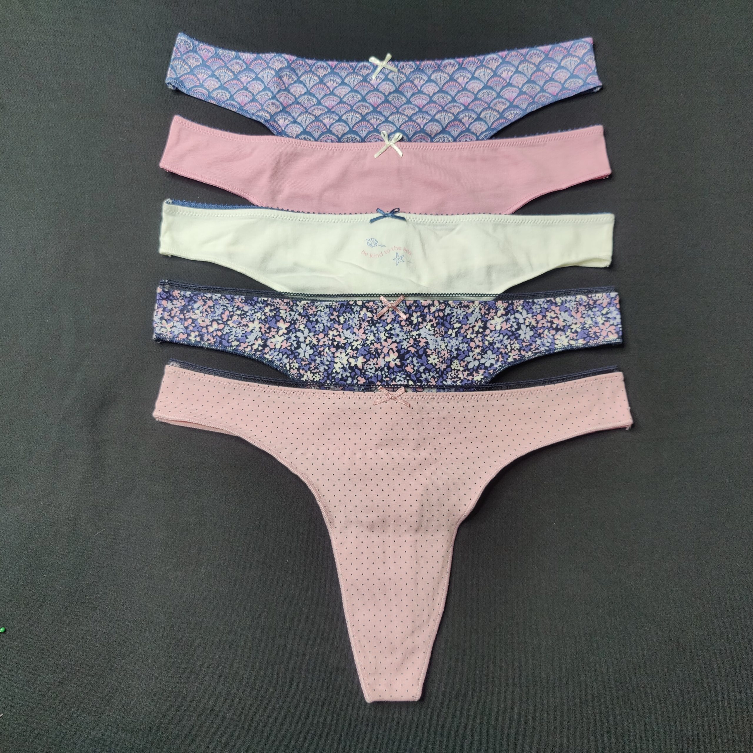 5pcs Pack Assorted Combo Women's printed nit cotton Thong Panties - Image 7