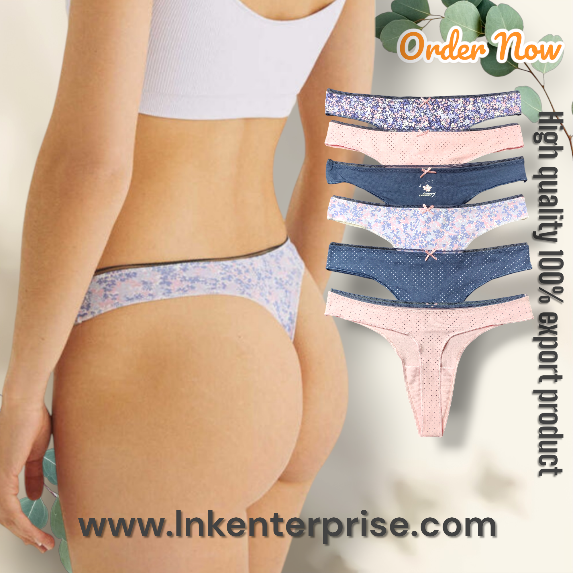 5pcs Pack Assorted Combo Women's printed nit cotton Thong Panties - Image 2