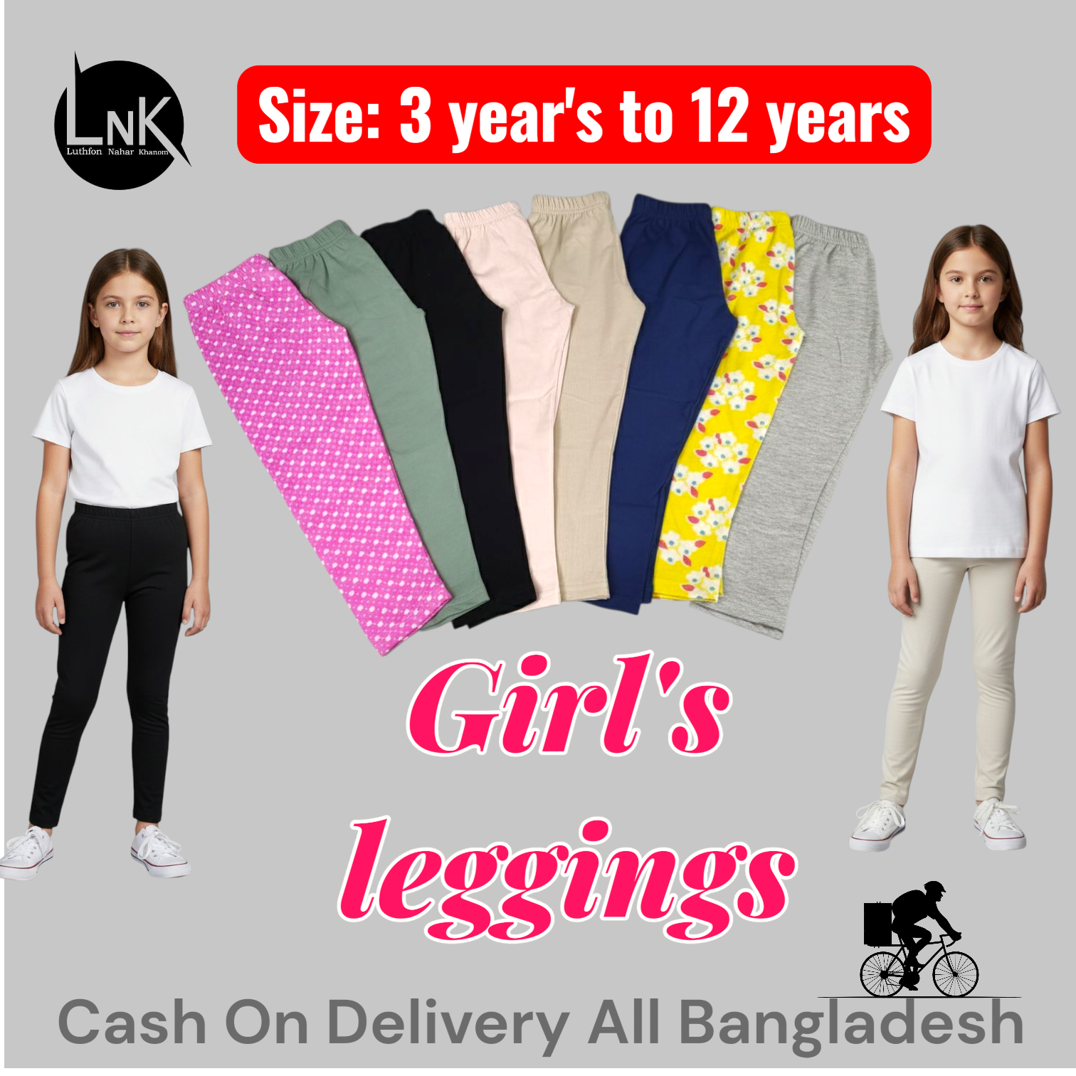 8pcs Assorted solid and printed leggings for girls 2yr to 12yr - Image 2
