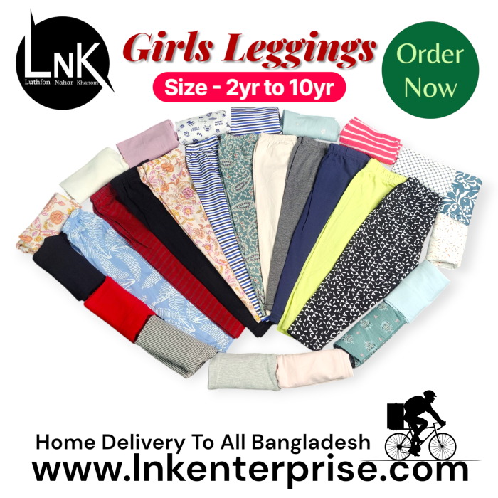 5pcs Assorted solid and printed leggings for girls 2yr to 6yr - Image 2