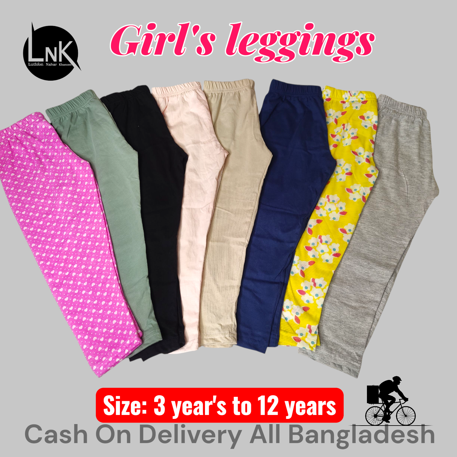 8pcs Assorted solid and printed leggings for girls 2yr to 12yr